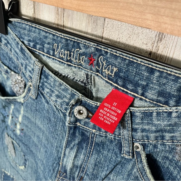 Vanilla Star Patchwork Distressed Floral Flare Low Rise Jeans‎ Womens Size 11 - Picture 5 of 7